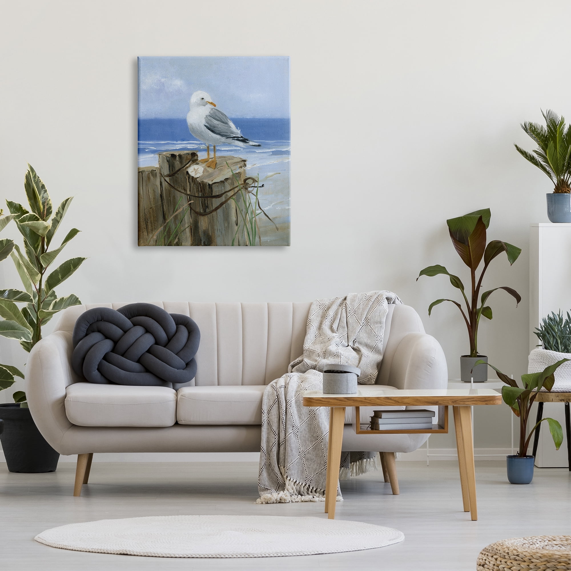 Stupell Industries Seagull Sand Dollar on Soft Nautical Beach Post Animals & Insects Painting Gallery Wrapped Canvas Print Wall Art, 30 x 40