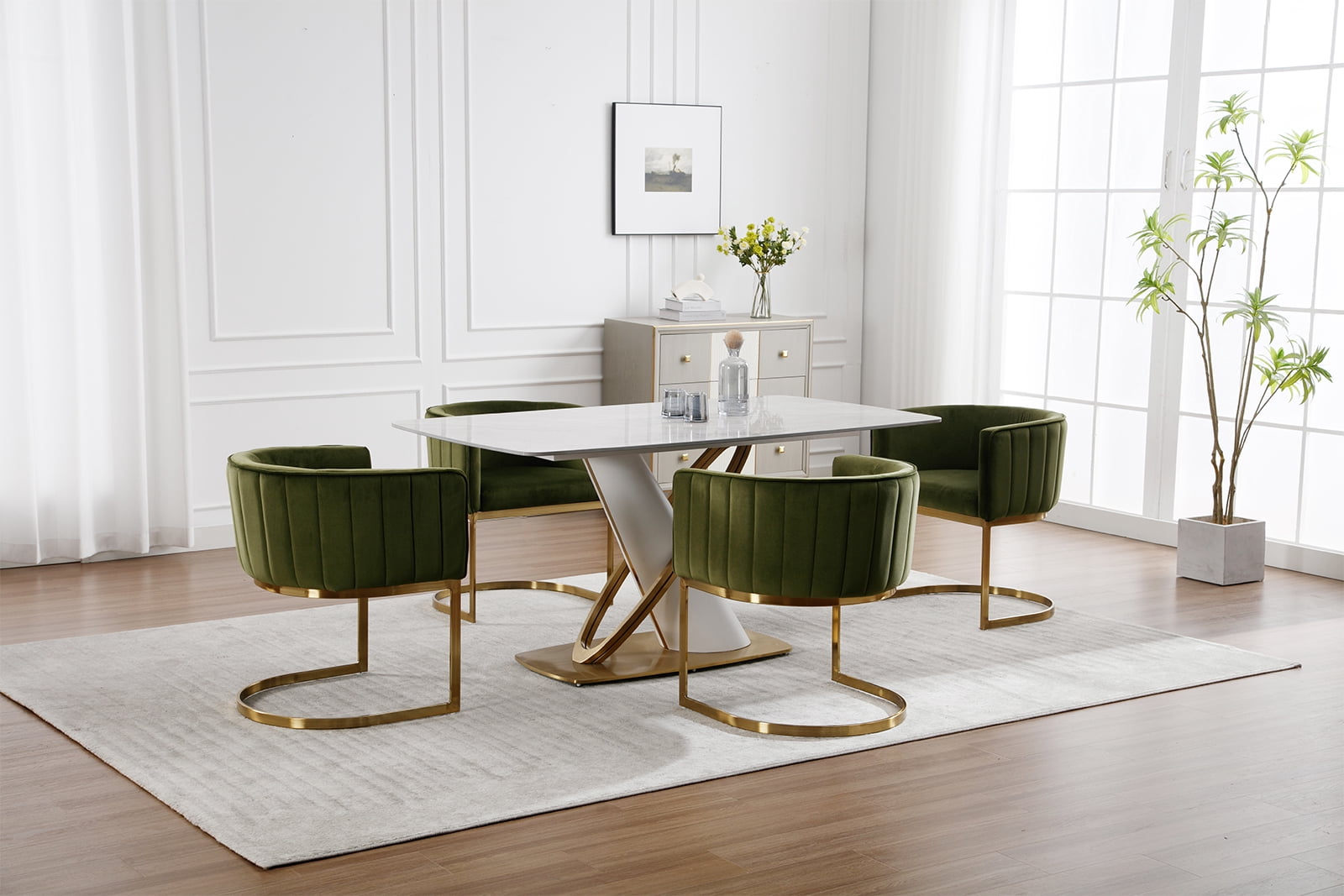Dayalane Modern Barrel Dining Chairs Set of 2, Velvet Upholstered Kitchen snd Dining Room Side Chairs, Comfy Armchair with Metal Frame for Dining Room Living Room Bedroom Cafe, Green