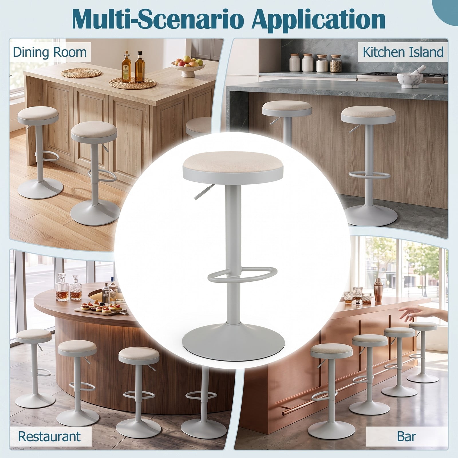 Furnibear Set of 2 Counter Height Bar Stools, Adjustable 360 Swivel Stools with Padded Breathable Seat, D-Shaped Footrest for Kitchen Island and Bar, 330 lb, Gray