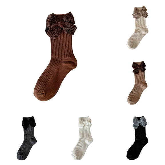 Onlysocks 6 Pair Womens Kint Bow Socks, Soft Breathable Crew Cotton Socks for Women, One Pair for Each Style
