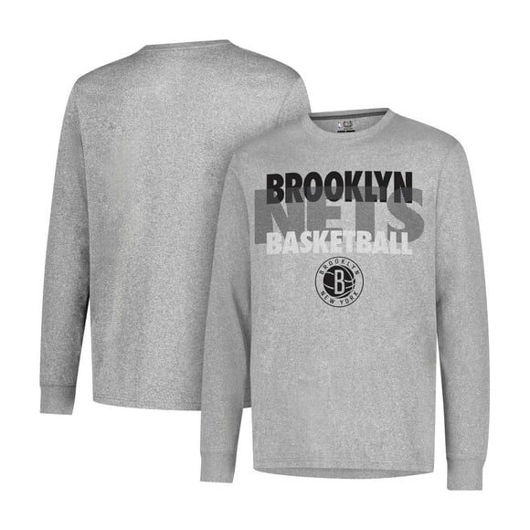 Ultra Game NBA Brooklyn Nets Mens Supreme Long Sleeve Pullover Tee Shirt, Heather Gray, X-Large