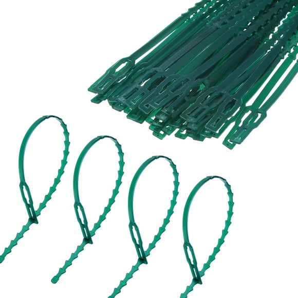 Uxcell 100-Pack Bridas Ajustables para Plantas de 9 Pulgadas de Plástico Verde Oscuro para Jardín Interior/Exterior