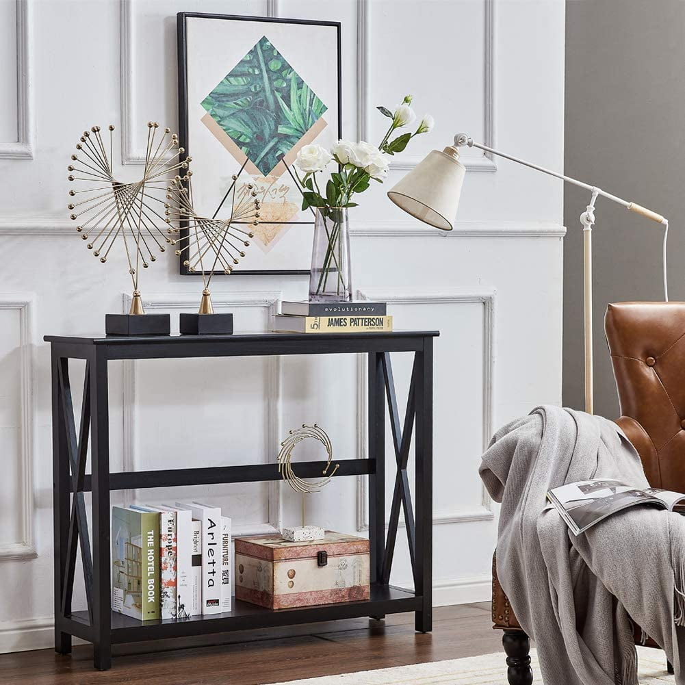 2 Tier XDesign Console Table, Wooden Sofa Table, Bookshelf Entryway