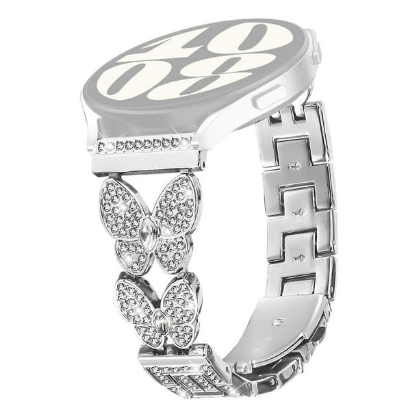 For Garmin Forerunner 265 Band Butterfly Rhinestones Decor Silver Alloy Metal Watch Strap