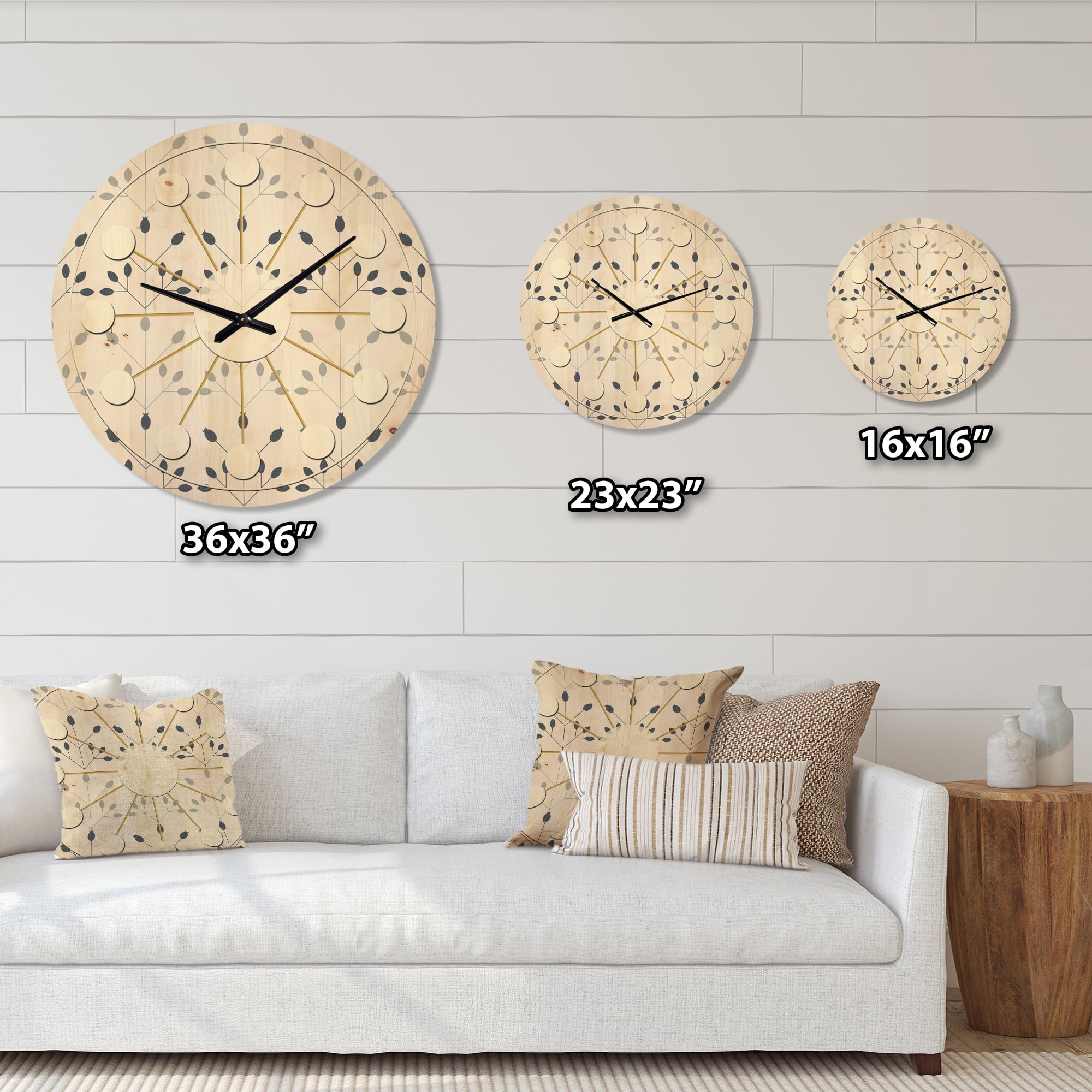 Designart 'Botanical Floral Retro Pattern I' Mid-Century Modern Wood Wall Clock