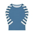 thumbnail image 6 of ZACPNCV 3/4 Length Sleeve Girls Tops Summer Three Quarter Striped Shirts Casual Loose Fit Soft Blouse Tees Blue 7-8 Years, 6 of 8