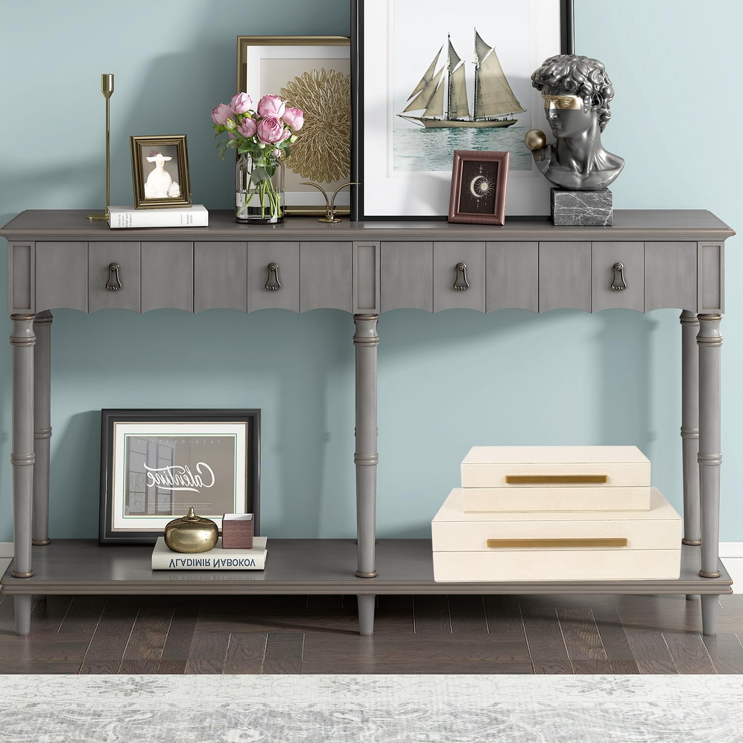 Beige Shagreen Decorative Storage Boxes - Set Of 2 Faux Leather & Memory With Metal Handles  Nesting Photo Organizers For Home Decor Gift And Office Organization