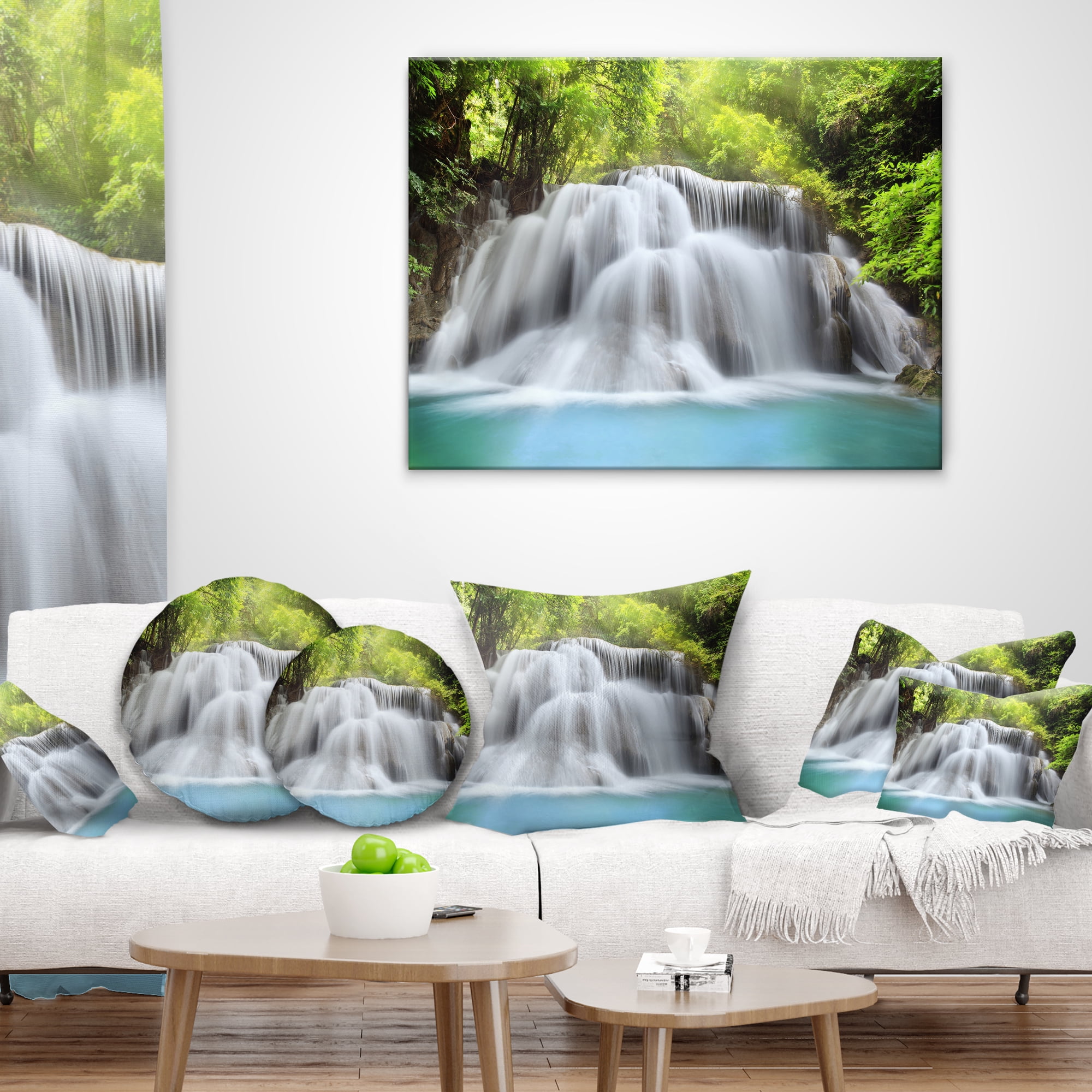 Designart Huai Mae Kamin Waterfall - Photography Throw Pillow - 16x16