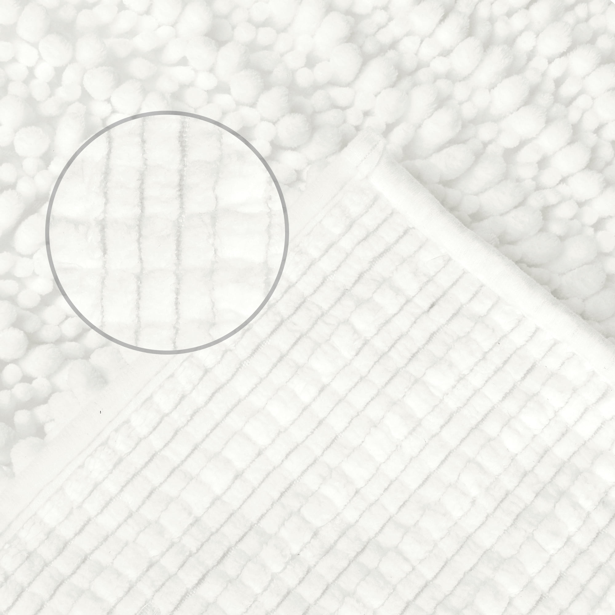 Unique Bargains Chenille Bathroom Rugs Non-Slip Bath Rugs Plain Washable Soft Shower Mat White 16" x 24"