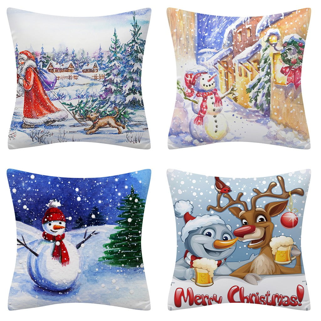 18'' Christmas Deer Pillow Case Polyester Sofa Throw Cushion Cover Home Decor