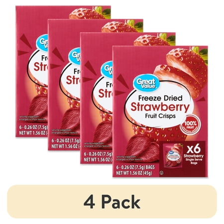 (4 pack) Great Value Freeze Dried Strawberry Fruit Crisps, 0.26 oz, 6 Count