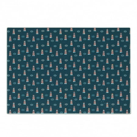 

Lighthouse Cutting Board Abstract Helms Marine Navigation Towers Cartoon Style Pattern Decorative Tempered Glass Cutting and Serving Board Small Size Navy Blue Red White by Ambesonne