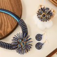 thumbnail image 3 of Statement African Aluminum Wire Big Flower Necklace and Earring Bangle Set For Women Tribal Fashion Colorful Big Rhinestone Crystal Pendent Collar Choker Bold Chunky Bib Handmade, 3 of 3