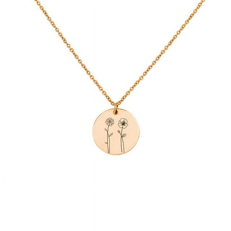 Personalized Birth Flower Necklace With Birth Stone - May Hawthorn, Stainless Steel, 18+2 Inch Chain, Gift For Mom, Women