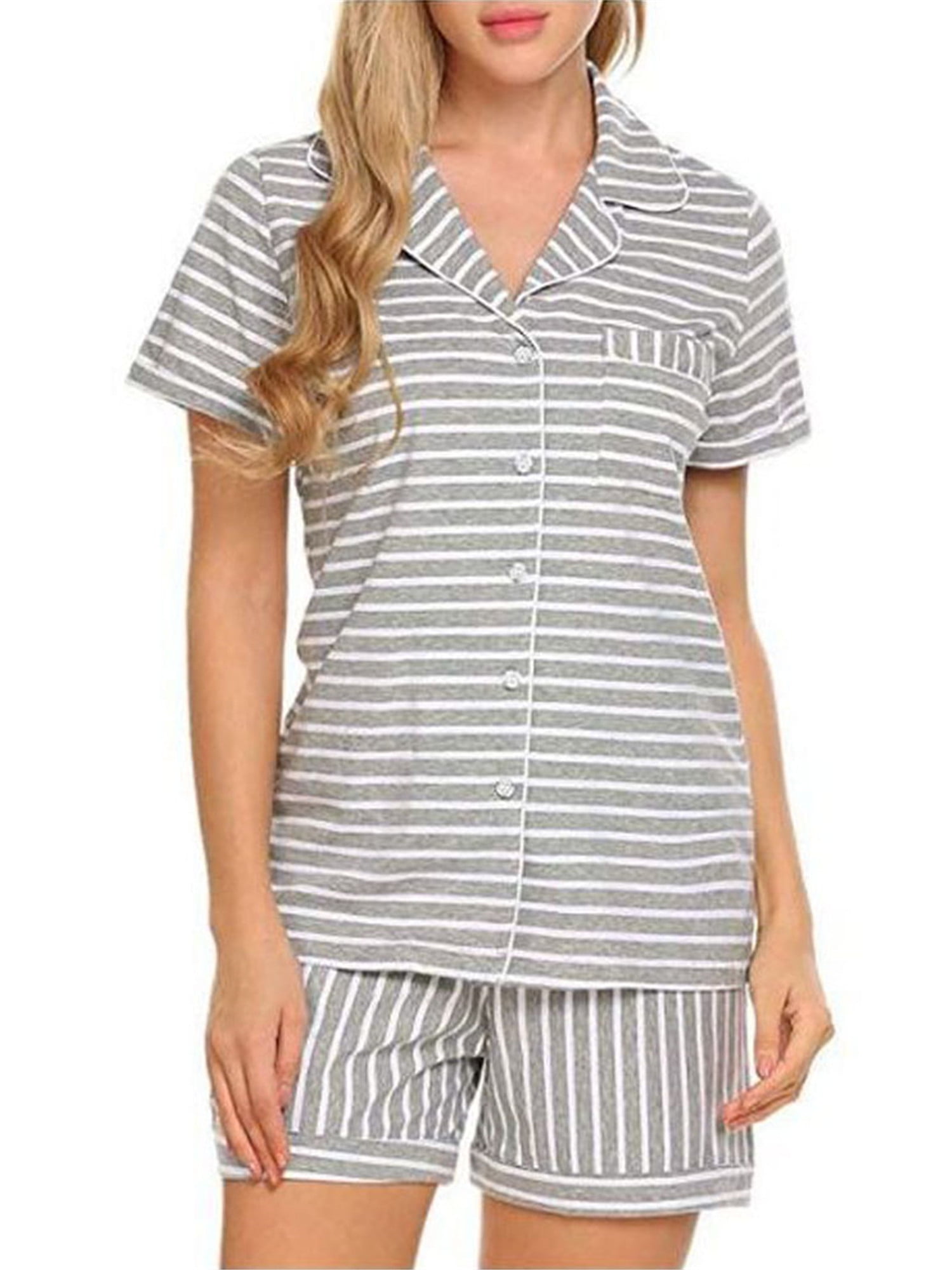 Aunavey Pajamas Set Short Sleeve Sleepwear Womens Button Down Nightwear