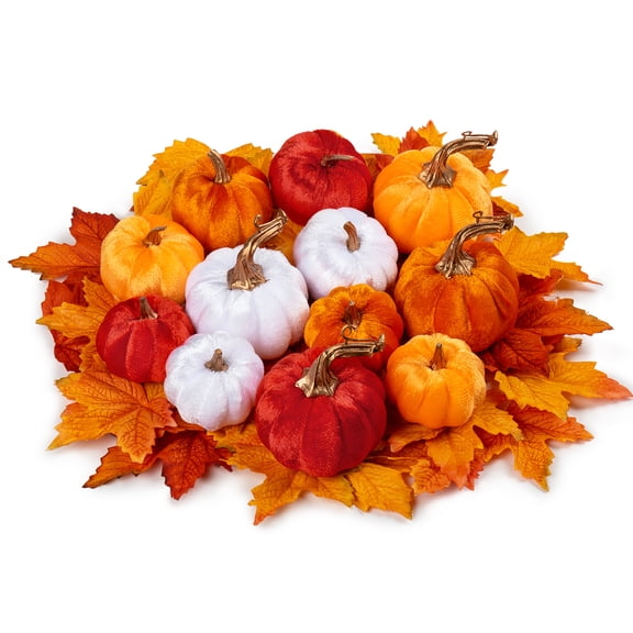 36 Pcs Fall Harvest Orange Flocked Pumpkin Artificial Pumpkins Leaf Mini Pumpkins Fall Decor Thanksgiving Table Centerpiece