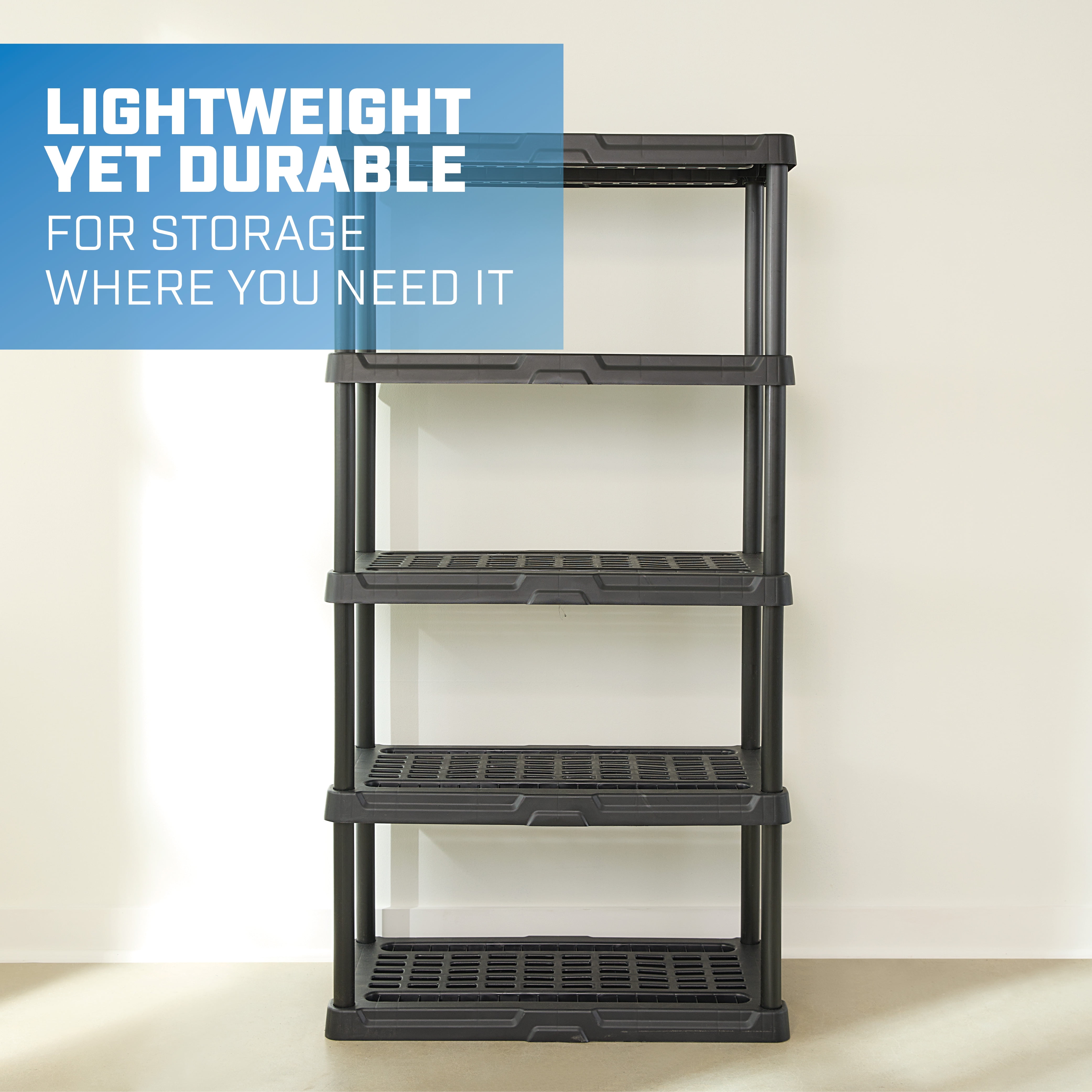 HDX 36” x 72” 5-Tiered Ventilated Plastic Storage Shelving Unit w/ Raised  Feet and Tool-Free Assembly