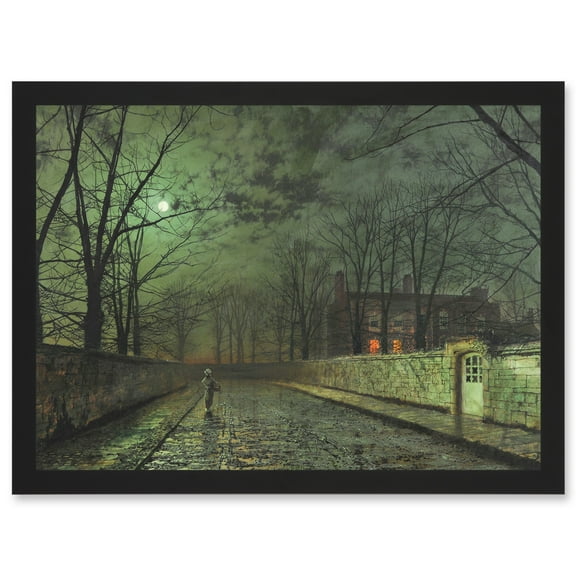 John Atkinson Grimshaw Moonlit Street Old Master Painting Artwork Framed Wall Art Print A4