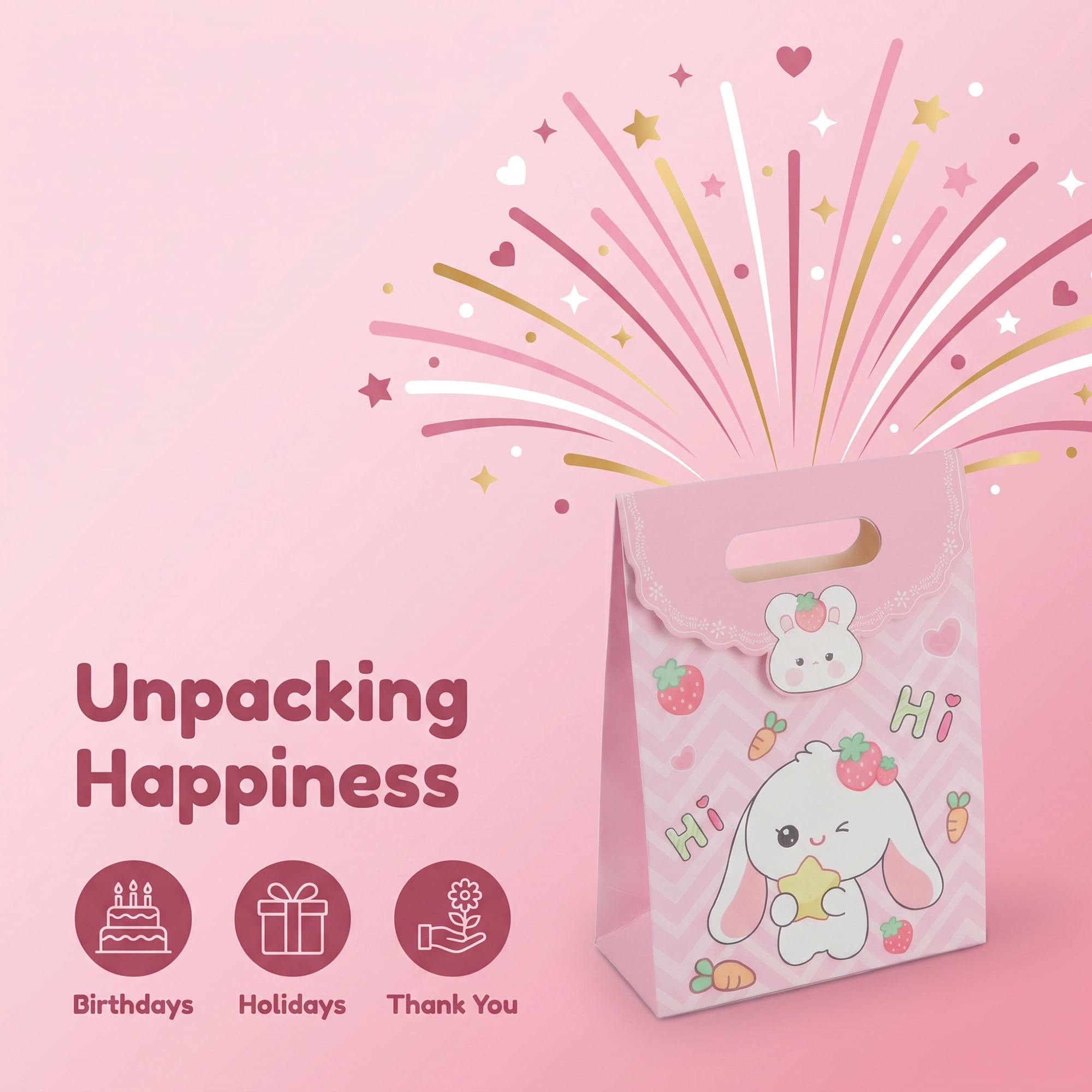 Unique Bargains Stylish Gift Bags with Comfortable Handles Pink 5.9" x 2.8" x 8.3"