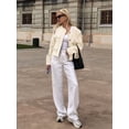 thumbnail image 4 of Womens Cropped Blazer Jacket Collarless Button Down Business Casual Fall Outfits Winter Coats White M, 4 of 9
