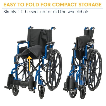 Drive Medical Blue Streak Lightweight Folding Wheelchair with 20 Inch Seat