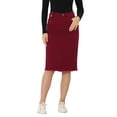 thumbnail image 1 of Unique Bargains Jupe en Denim Taille Haute Longueur Genou pour Femme, Rouge Foncé, TP, 1 of 6