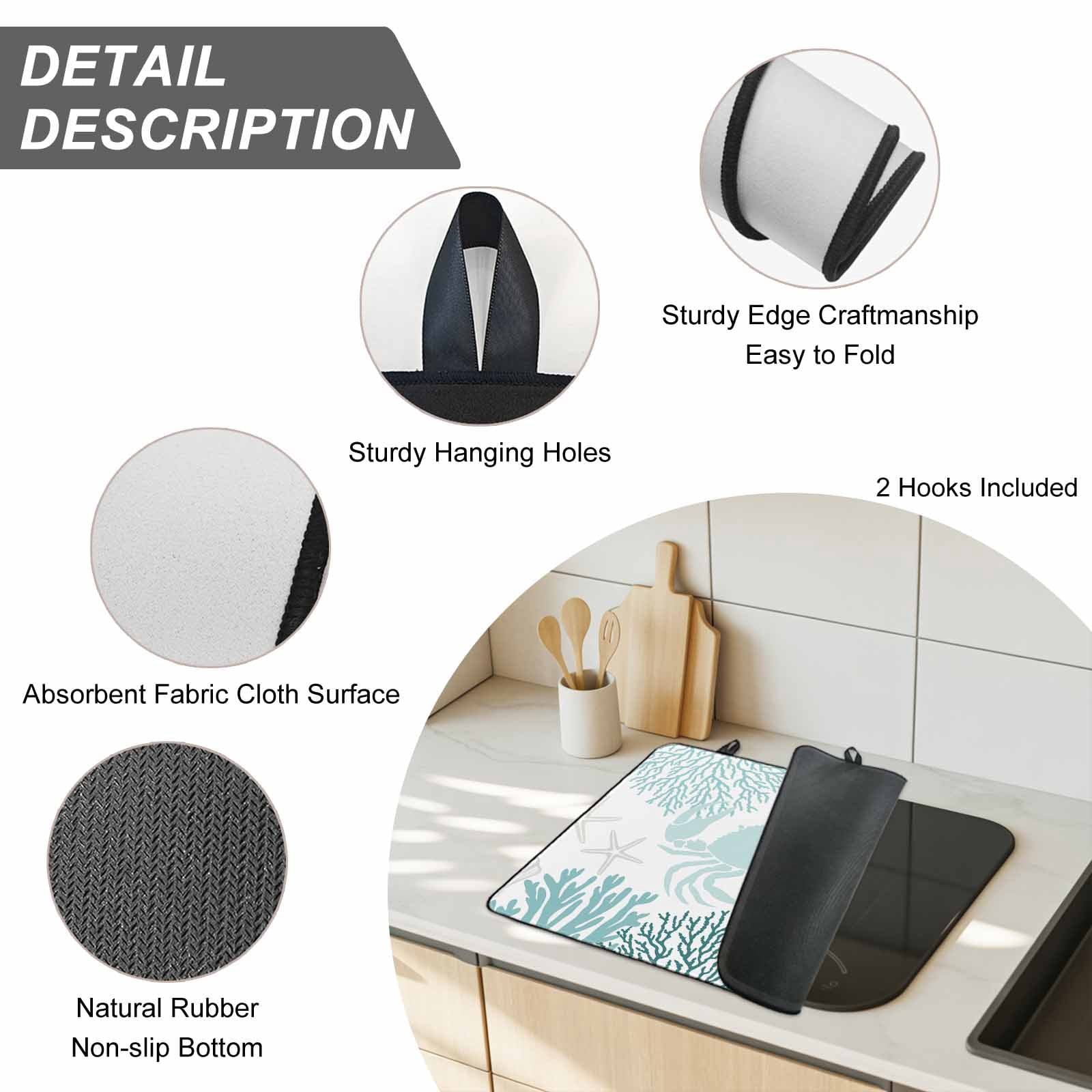 Teal Green Crab Coastal Stove Top Cover for Electric Stove, Heat-proof & Non Slip Glass Top Stove Cover Protector, Summer Coral Nautical Kitchen Flat Cooktop Rubber Mat 24x21 Inches