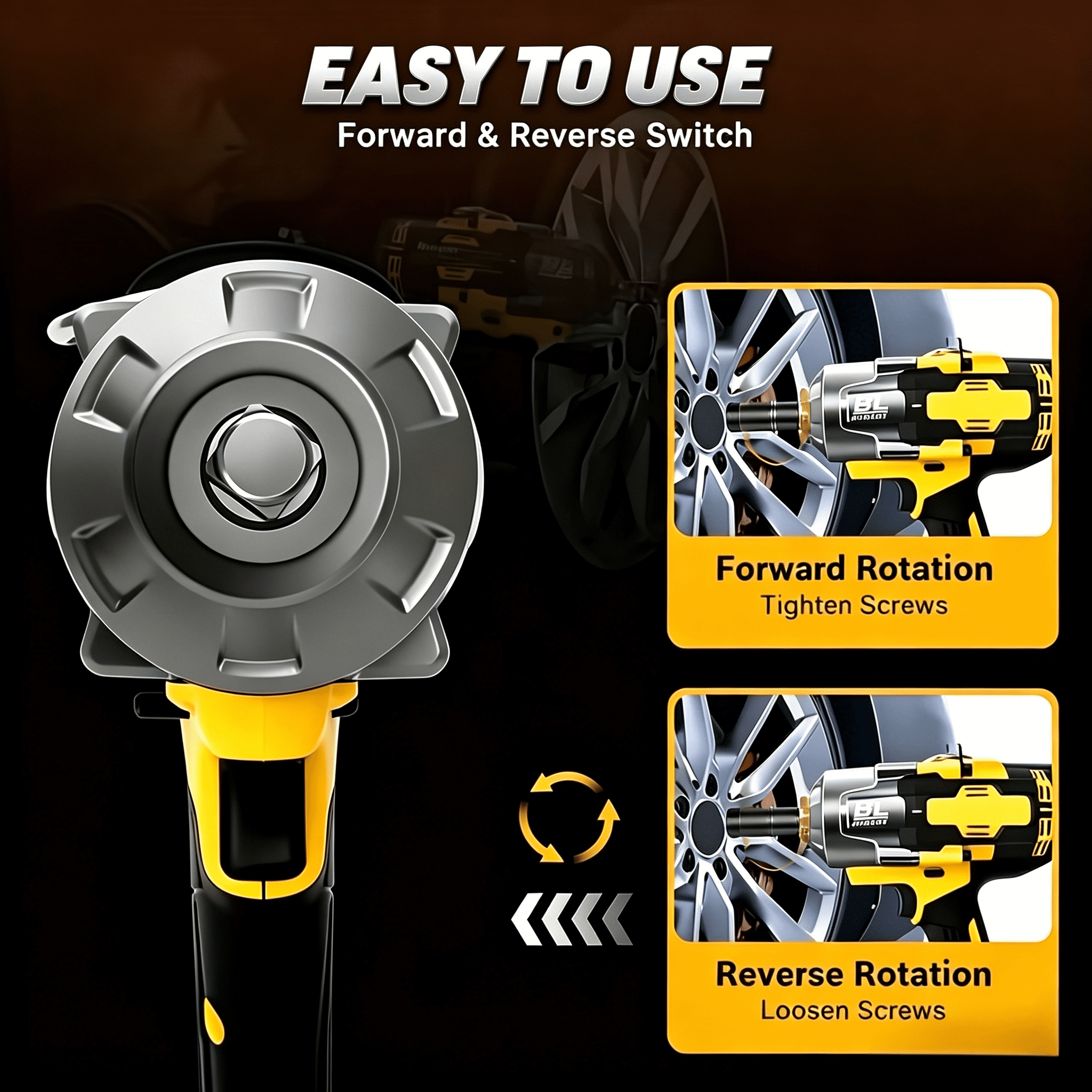 ELECMAPS 1/2 Inch Cordless Impact Wrench for DeWalt 20v Battery, 740Ft-lbs (1000N.m) Impact Wrench, High Torque Brushless Electric Impact Gun for Auto Repair, Home Projects & Workshop Use(Tool Only)