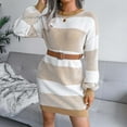 thumbnail image 2 of Henpk Summer Dresses for Women Striped T Shirt Dress Casual Midi Dress Short Sleeve Sundress with Pockets Fashion Casual Loose Stripe Splicing Sweater Knit Dress Beige L, 2 of 6