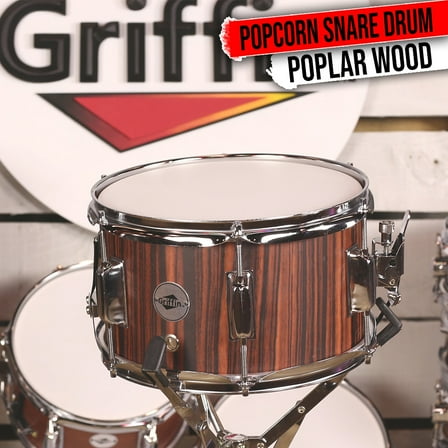 Griffin Popcorn Snare Drum - 10x6 Acoustic Mini Poplar Wood Shell Marching Head