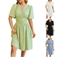 thumbnail image 5 of Qertyioot Nouvelle Robe en Satin Unie à Col en V avec Ourlet Fendu Robe Aguichant Printemps/été, 5 of 5