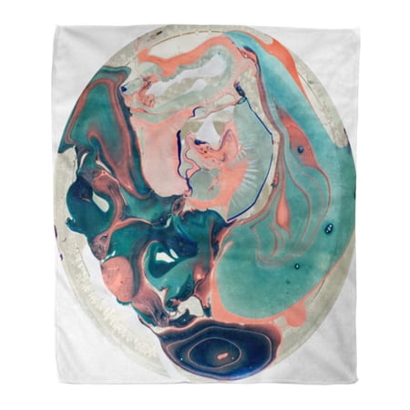SIDONKU Throw Blanket Warm Cozy Print Flannel Green Peach Mix Abstract Marble Natural Material for Surfaces Waves Hand Made Comfortable Soft for Bed Sofa and Couch 50x60 Inches