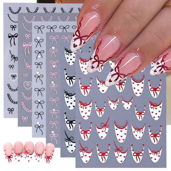 Calcomanías para Uñas WFBBKP 6 Hojas San Valentín 3D Lazo Corazón