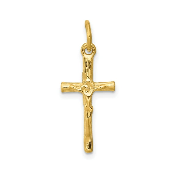 14k Yellow Gold Crucifix Cross Pendant Necklace for Men and Women Latin INRI Design Real Gold Religious Branch Style Faith Jewelry