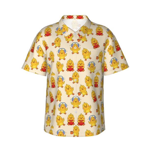 Balery Cute Chicken Camisas hawaianas de manga corta para hombre, camisas playeras de corte holgado, camisas de vacaciones con botones,Large