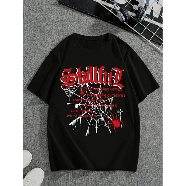 New Spring And Summer Loose Casual Stylish T-Shirt for Boys Featuring a Trendy Spider Web Design with Cartoon Graphics, Perfect for Everyday Wear.