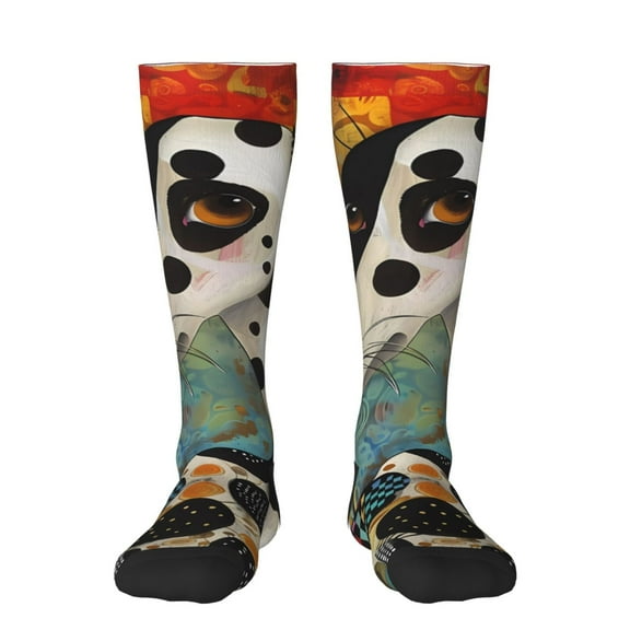 Hirioo Abstract Dalmatian Art for Adult Stockings Breathable Sock Non-Pilling,Contrasting Color Design