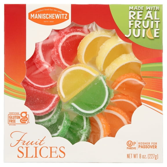 Manischewitz Candied Fruit Slices in a Gift Box, 8oz, Made with Real Fruit Juice, Gluten Free, No High Fructose Corn Syrup, Kosher For Passover & Year Round Use