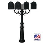 The Hanford QUAD mailbox post system w/Scroll Supports, Black - HPWS4-US-800-E1