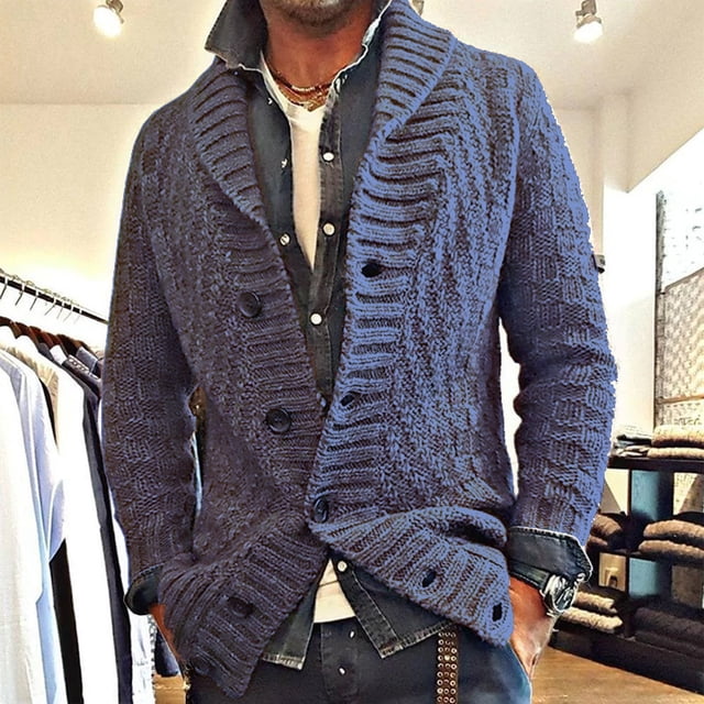 Suéter nuevo de otoño e invierno para hombre, chaqueta de punto con solapa retro, suéter tipo cárdigan, ropa para hombre