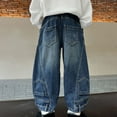 thumbnail image 4 of XIMIN Baggy Jeans for Teen Boys Y2K Straight Wide Leg Denim Pants Kids Casual Elastic Waist Loose Trousers with Pockets Loose Streetwear (10-11 Years, Blue), 4 of 8