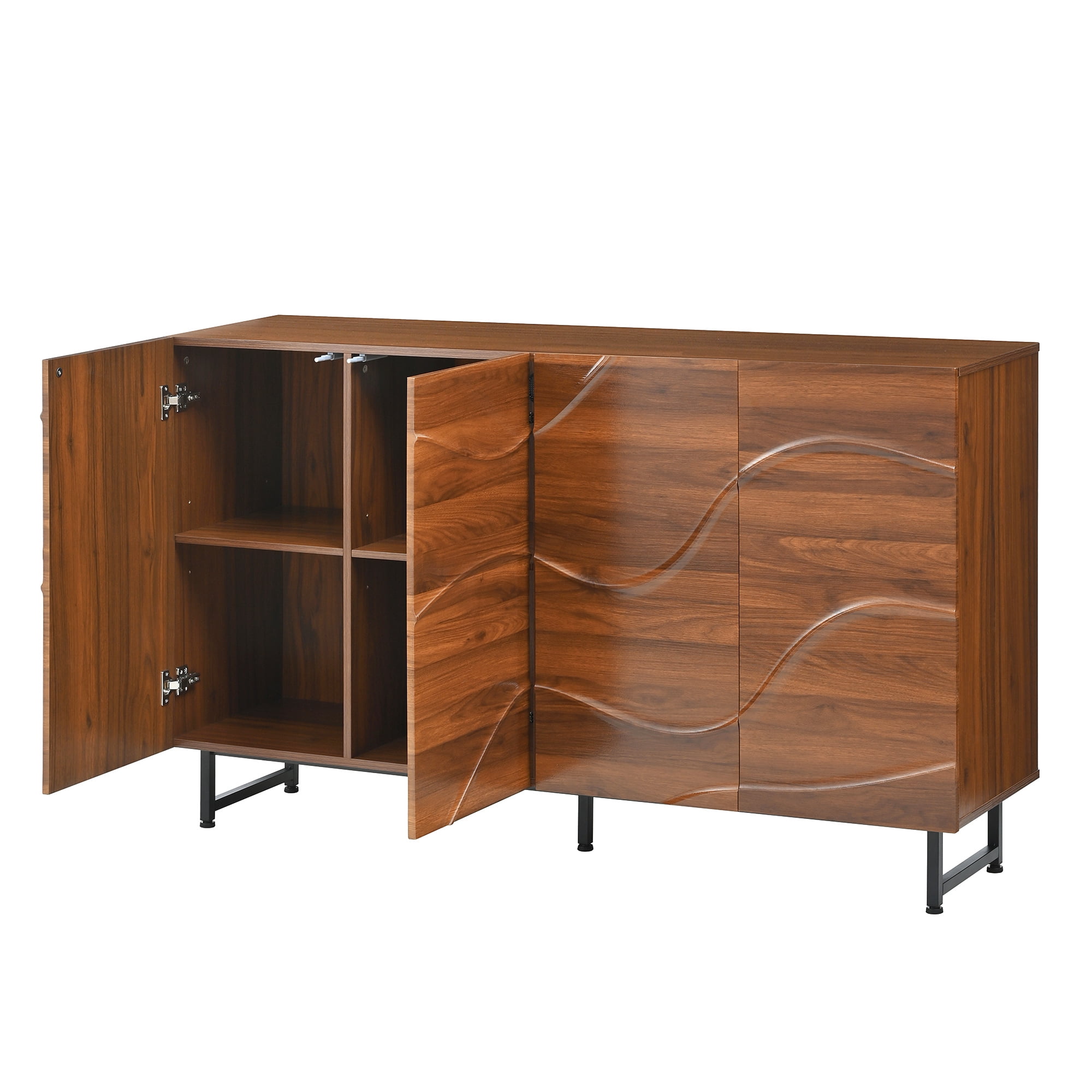 Aukfa 59" Wave Relief Sideboard Cabinet,Modern Storage Buffet Cabinet for Dining Room, Living Room, Entryway,Walnut