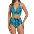 thumbnail image 2 of Women's Scoop Neck Crop Top High Cut Bikini Set Swimsuits, Blue Leopord, 2 of 5