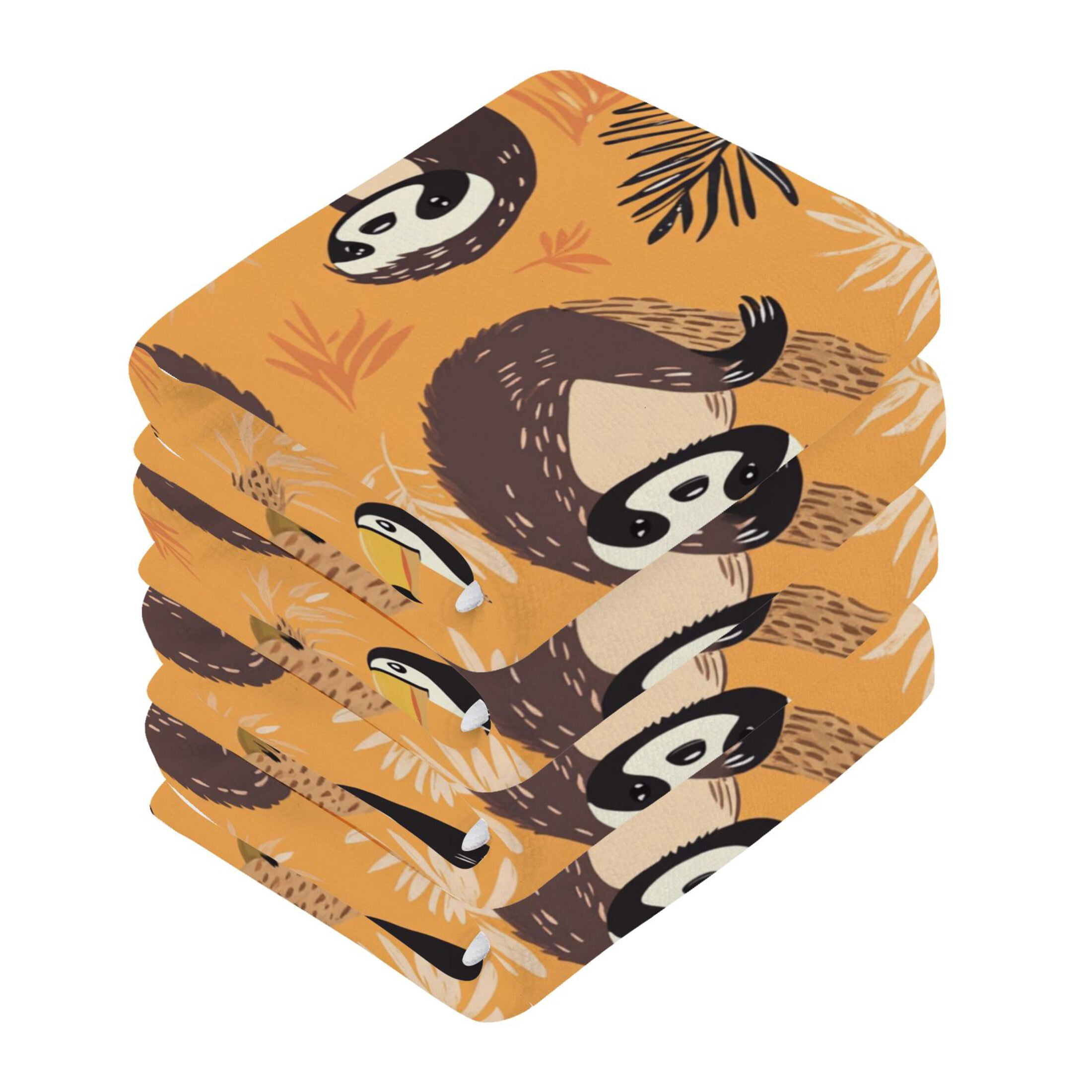 A Pattern with Cute Sloth and Toucan in The Jungle 100% Cotton Face Towel 12x12in Soft Absorbent Washcloth Durable Printed Hand Towels for Bathroom Travel 6 Pcs