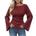 thumbnail image 3 of SAWOBUUN Womens Bell Long Sleeve Ribbed Knit Tops Boat Neck Y2k Going Out Tops Slim Fit Trendy Fall Winter Outfits, 3 of 6