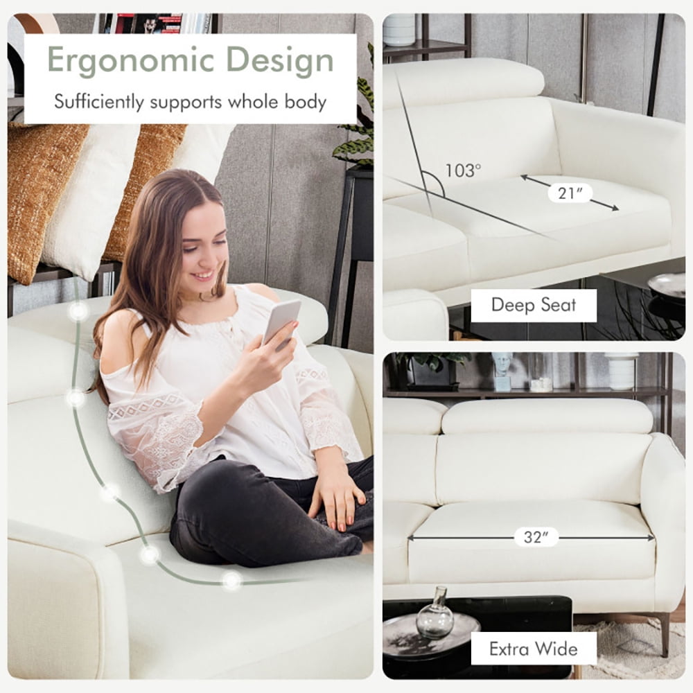Finihen Sofa Set, Modern Sofa Couch, Modern Couched Sofa set with Adjustable Headrest, for Living Room, Bedroom, White