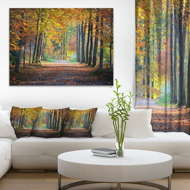 Wide Pathway in Yellow Fall Forest - Landscape Photography Canvas Print