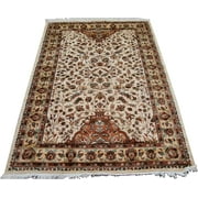 Exclusive Floral Medallion Allover Rectangle Area Rug Hand Knotted Wool Silk Carpet (6 x 4)'