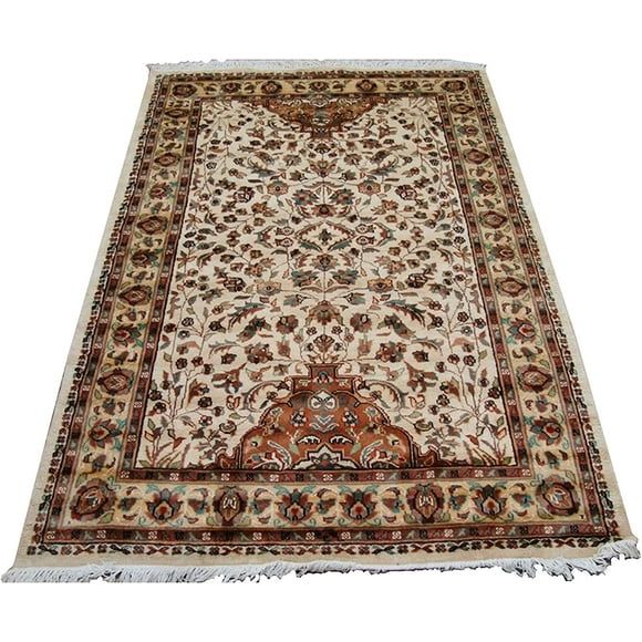Tapis Rectangulaire Exclusif à Médaillon Floral Partout, Tapis en Laine et Soie Noué à la Main (6 x 4)'