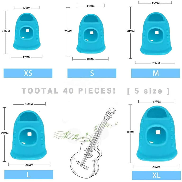 50 Pieces Guitar Finger Protectors, 5 Sizes Silicone Fingertips Guards, 5 Colors Anti Slip Fingertip Protectors for Guitar Playing Men Women